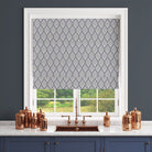 Adwick Velvet Fabric Navy White as roller blind – botanical velvet curtain fabric