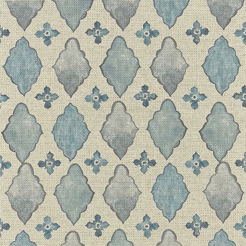 Agadir Aegean blue geometric upholstery fabric flat image, Mediterranean patterned fabric by the metre for chairs and curtains