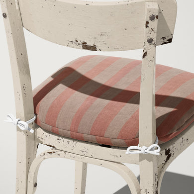 Altena Blush striped upholstery fabric used on scatter cushion – soft pink and beige linen blend