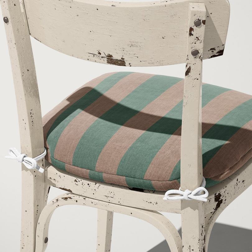 Altena Duck Egg upholstery fabric shown on cushion – soft blue stripe on natural linen texture