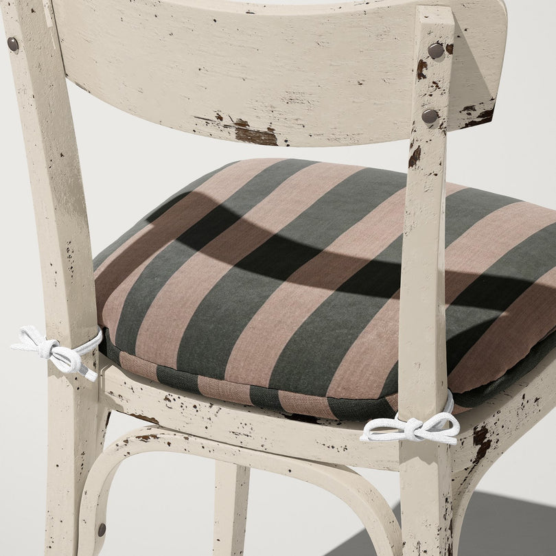 Cushion in Altena Fennel upholstery fabric – sage green hand-drawn stripe on natural background