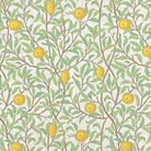 Amalfi velvet fabric with yellow lemon and green leaf design on cream background – suitable for upholstery and curtains.