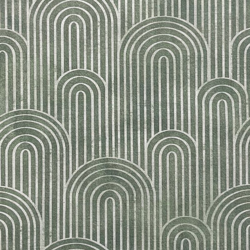 Archway forest green velvet upholstery fabric with Deco-style arches
