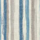 Close-up of Austin Stripe Blue linen curtain fabric with painterly stripe texture