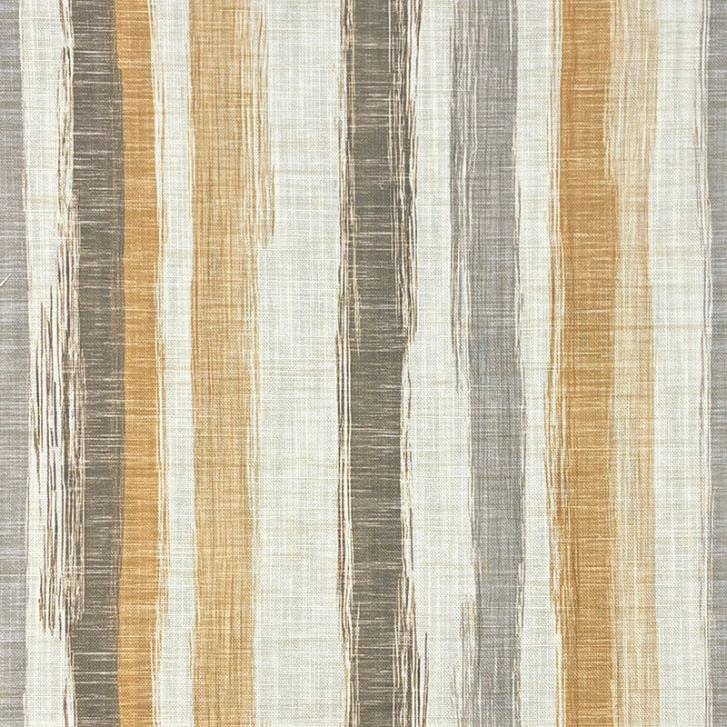 Fabric swatch of Austin Stripe in ochre, taupe, and natural shades