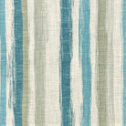 Painterly stripe curtain fabric in teal and green tones on natural linen base