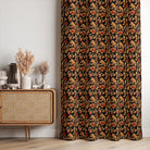 Autumn Leaf Black polyester curtains featuring a bold autumn foliage print in a statement window setting