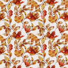 Autumn Leaf Golden washable curtain fabric with russet maple leaves, berries and acorns on an ivory ground