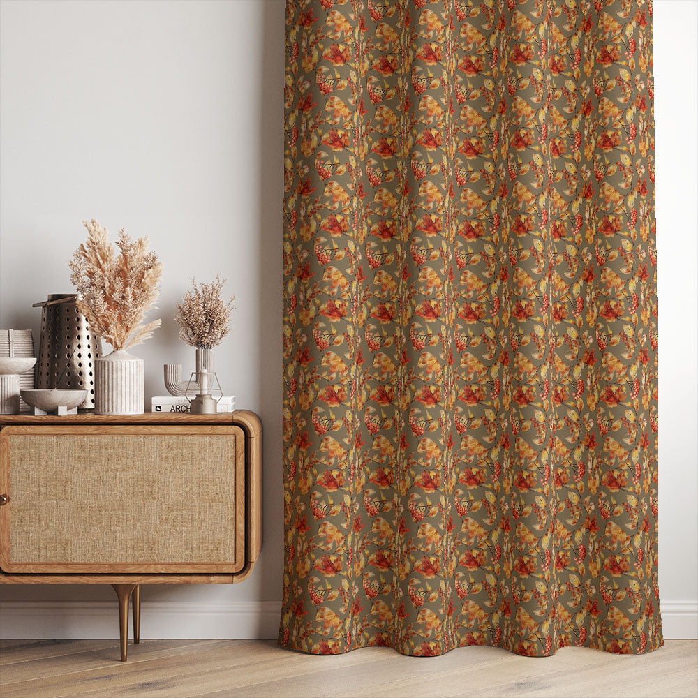 Autumn Leaf Stone washable curtains bringing warm seasonal colour to a relaxed country interior
