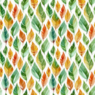 Avon washable leaf curtain fabric with green, ochre and orange watercolour foliage on ivory