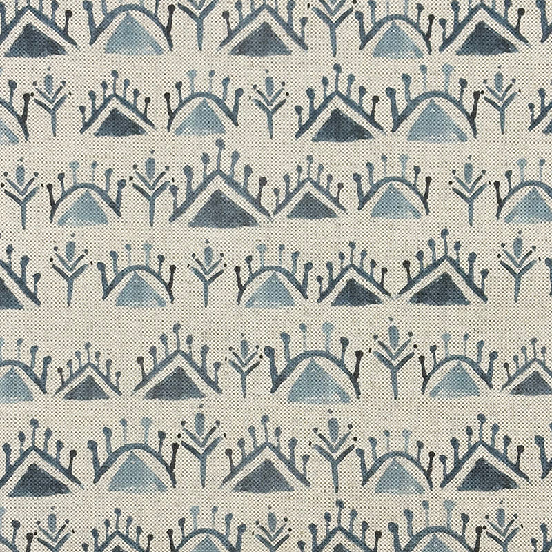 Azrou Aegean blue geometric upholstery fabric flat image, Mediterranean patterned fabric by the metre for chairs and curtains