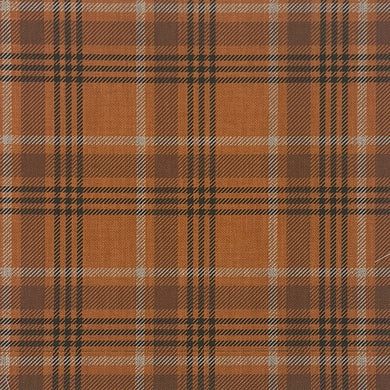 Flat view of Ballantrae Orange Plaid Upholstery Fabric with burnt orange, brown and ivory checks