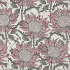 Flat lay of Barwick Ivory floral linen curtain fabric with large protea-style blooms in soft pink and sage green