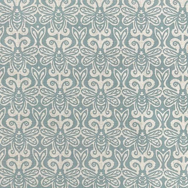 Bees Bufftail Green - Animal Curtain Fabric UK