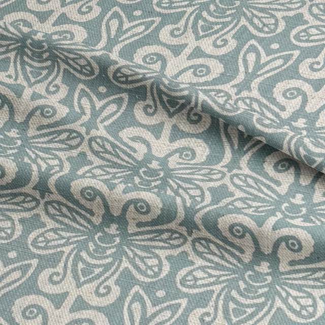 Bees Bufftail Green - Printed Upholstery Fabric UK