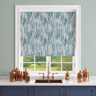 Benton Blue Blind – Roman blind in Benton Blue cotton curtain fabric with broken stripe pattern