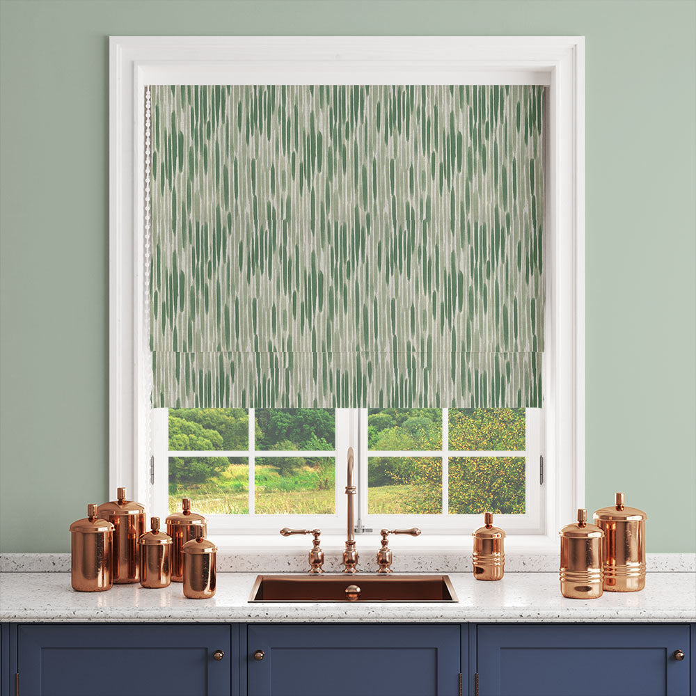 Benton Green Blind – Roman blind in Benton Green cotton curtain fabric, striped design