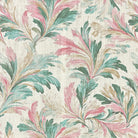 Birchwood leaf linen curtain fabric flat view showing multicoloured botanical leaf pattern on natural linen base