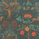 Bloomsbury animal curtain fabric in green with forest and woodland scene pattern on linen