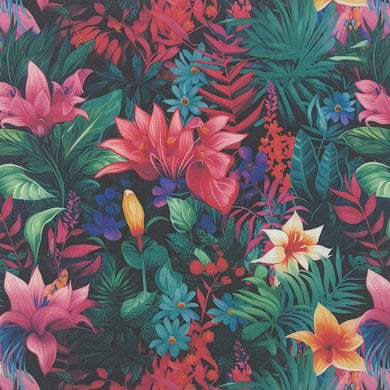 Bolivia Floral Cotton Curtain Fabric – Multicoloured flower print on black background