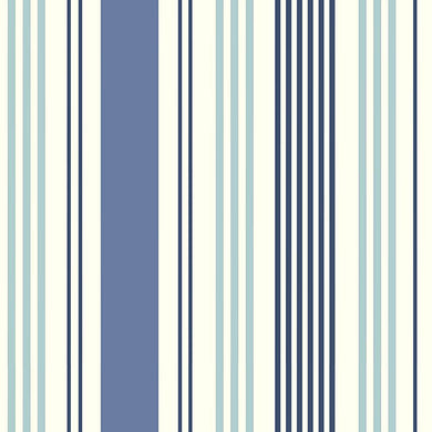 Boston Stripe Cotton Curtain Fabric - Blue with elegant vertical blue stripes and soft, breathable cotton material for a timeless, coastal-inspired look