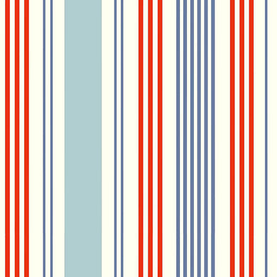 Boston Stripe Cotton Curtain Fabric in Red color, perfect for window treatments