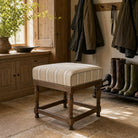 Braemar Chocolate striped fabric on upholstered stool, brown striped upholstery fabric for chairs, benches and classic interiors