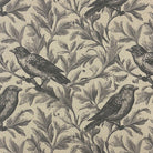 Brewood bird style upholstery fabric flat lay showing detailed sketched birds on natural background