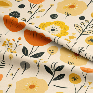 High-quality Buttercup Folk Cotton Curtain Fabric in mustard yellow for home decor