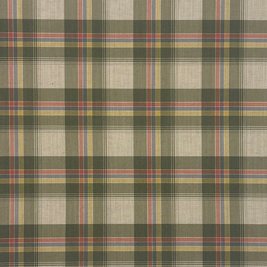 Cairn Plaid Green linen cotton curtain fabric with olive and ochre check design