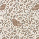 Chaffinch bird linen curtain fabric flat image in natural brown on Newport White linen blend