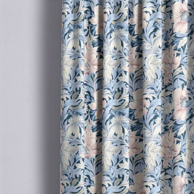 Charlecote Linen Curtain Fabric - Blue/Pink