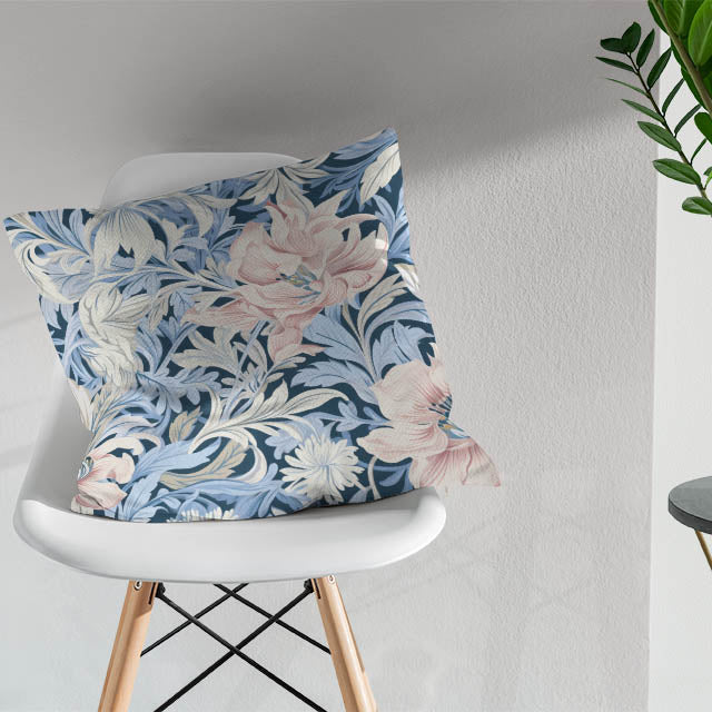  High-quality Charlecote Linen Curtain Fabric in Blue and Pink, perfect for a stylish home decor