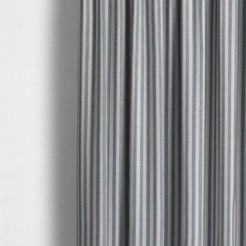 Chelsea Ticking Stripe Fabric in modern gray and white design