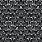 Black art deco velvet upholstery fabric with repeating geometric fan motif design