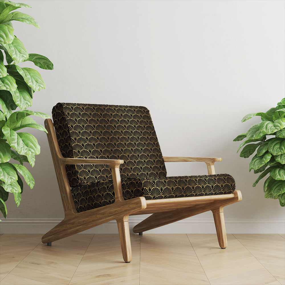 Ebony gold velvet upholstery fabric on statement art deco accent chair