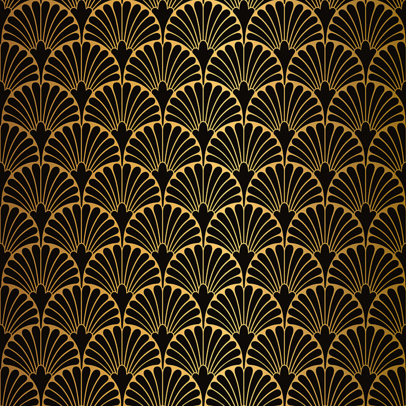Ebony gold art deco velvet upholstery fabric with luxury geometric shell pattern