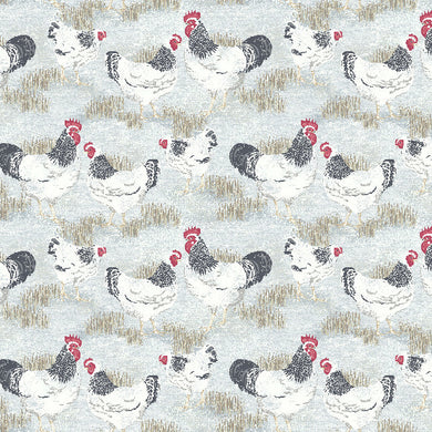 Chickens Cotton Curtain Fabric in Black and White for farmhouse decor