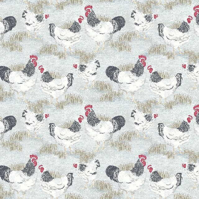 Chickens Cotton Curtain Fabric - Black / White