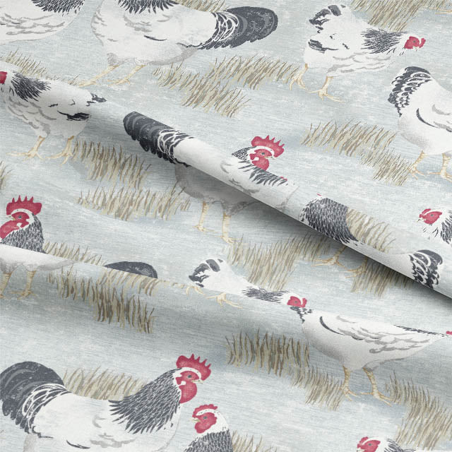 Chickens Cotton Curtain Fabric - Black / White