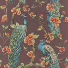 Chinoise Peacock Wine upholstery fabric flat image, rich wine peacock floral fabric for chairs, curtains and Roman blinds