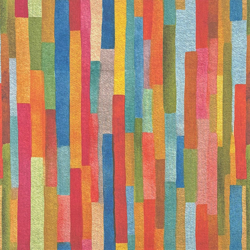 Cleveland Stripe Cotton Curtain Fabric flat image – striped curtain fabric in multi-coloured painterly design on cotton basecloth