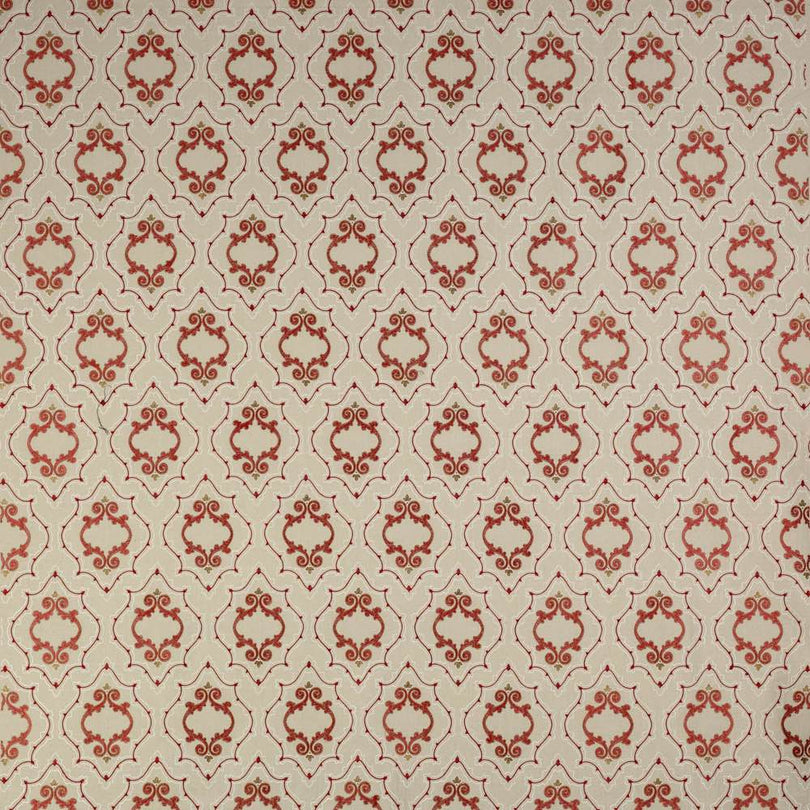 Colefax and Fowler Purcell Red Natural designer upholstery fabric with intricate red damask pattern on neutral background.