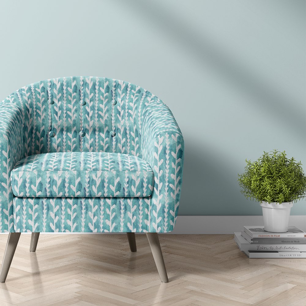 Cordelia velvet upholstery fabric azure leaf design chair