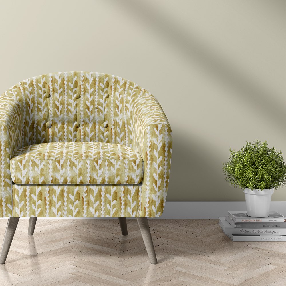 Cordelia gold velvet upholstery fabric leaf design upholstered chair