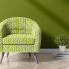Cordelia lime green velvet upholstery fabric leaf pattern chair