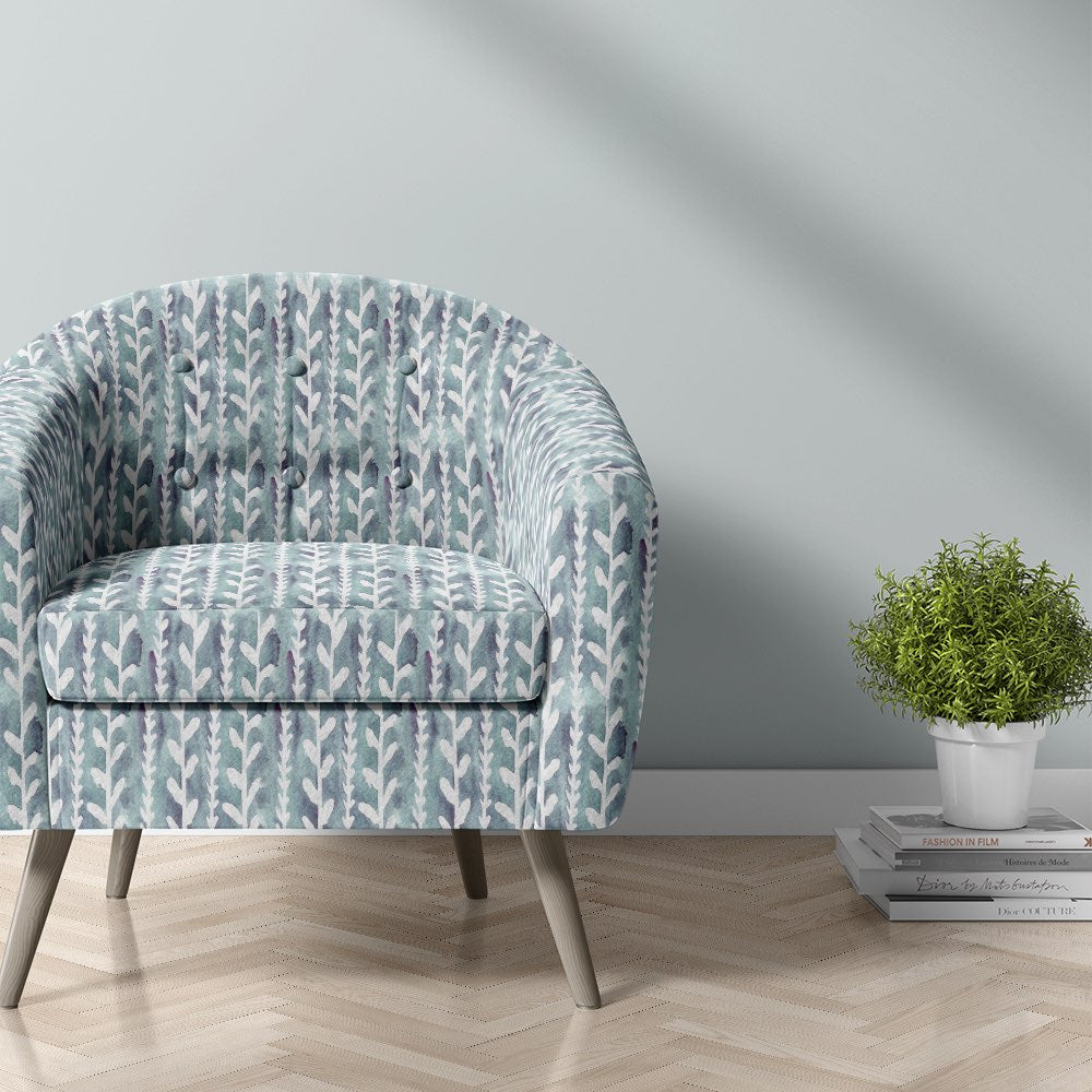Cordelia ocean velvet upholstery fabric leaf motif chair