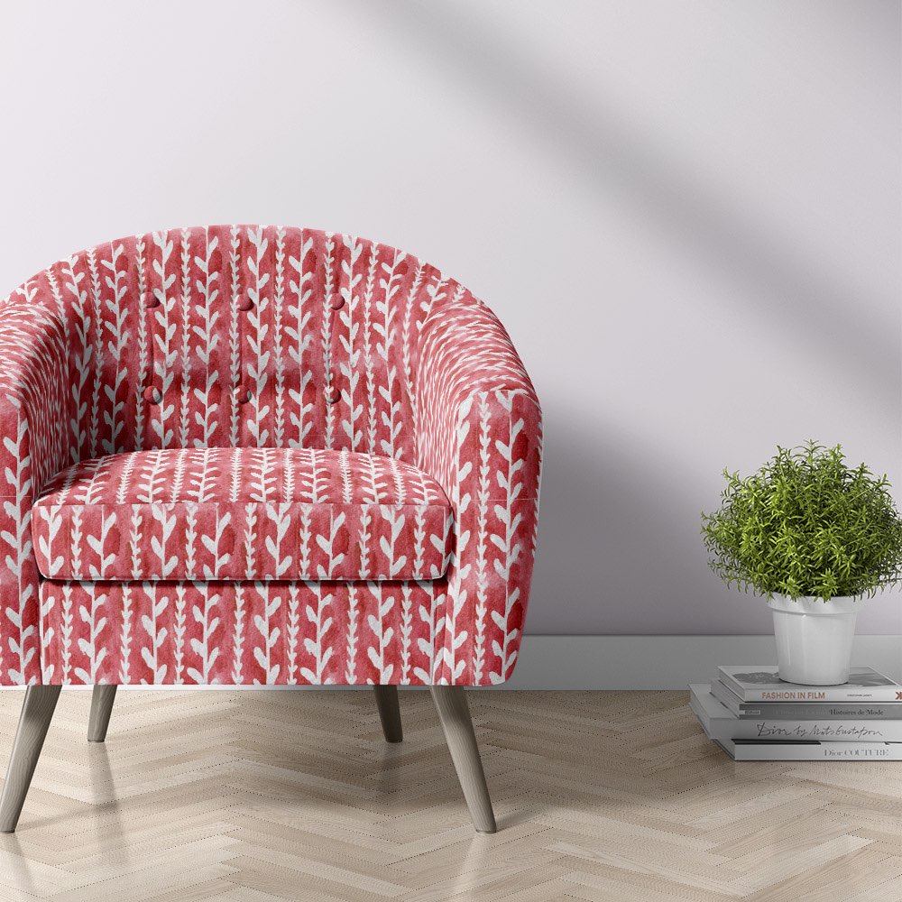 Cordelia red velvet upholstery fabric leaf pattern upholstered chair