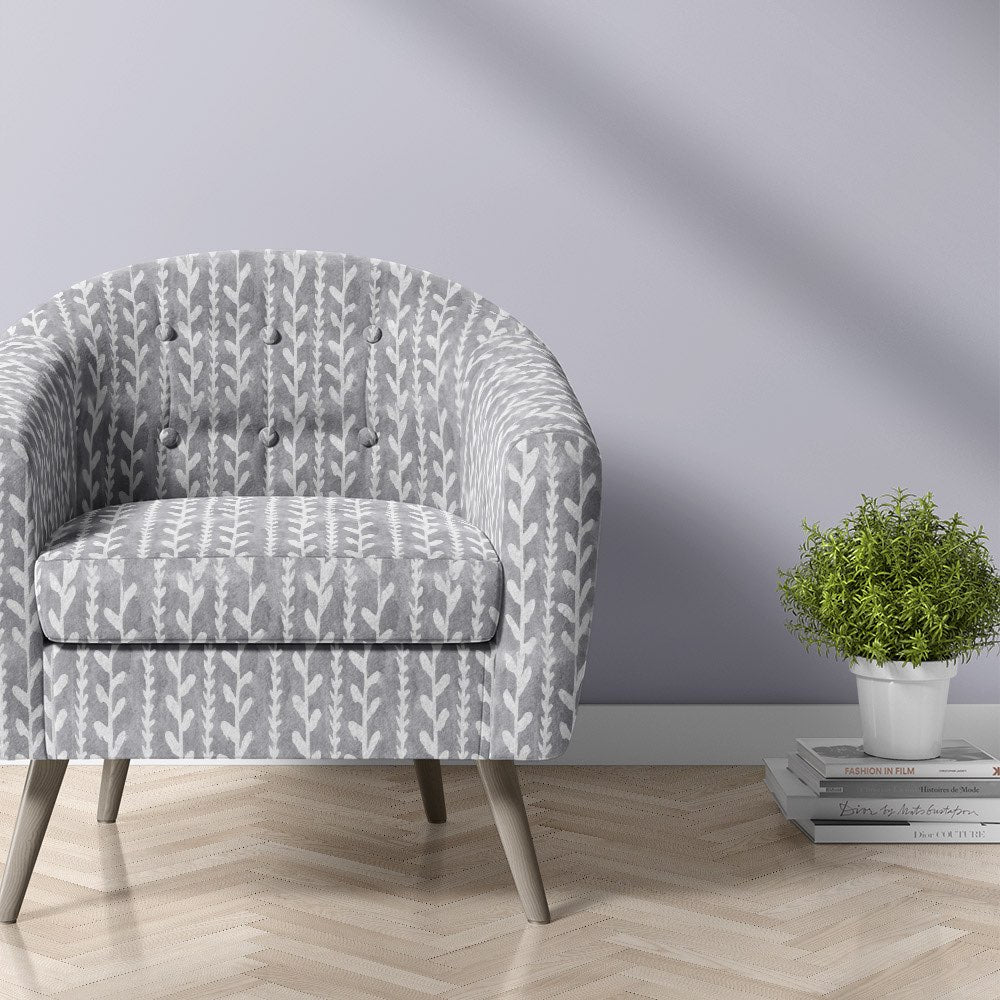 Cordelia silver velvet upholstery fabric leaf pattern upholstered chair