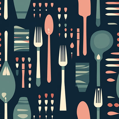 Cutlery Cotton Curtain Fabric - Multi